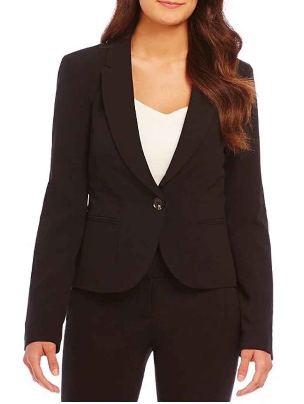 NWT Takara Long-Sleeve Suiting Blazer Black Stretch Rayon Blend One-Button Sz L